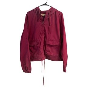 LOFT outlet full zip lightweight jacket casual deep raspberry pink hooded XL